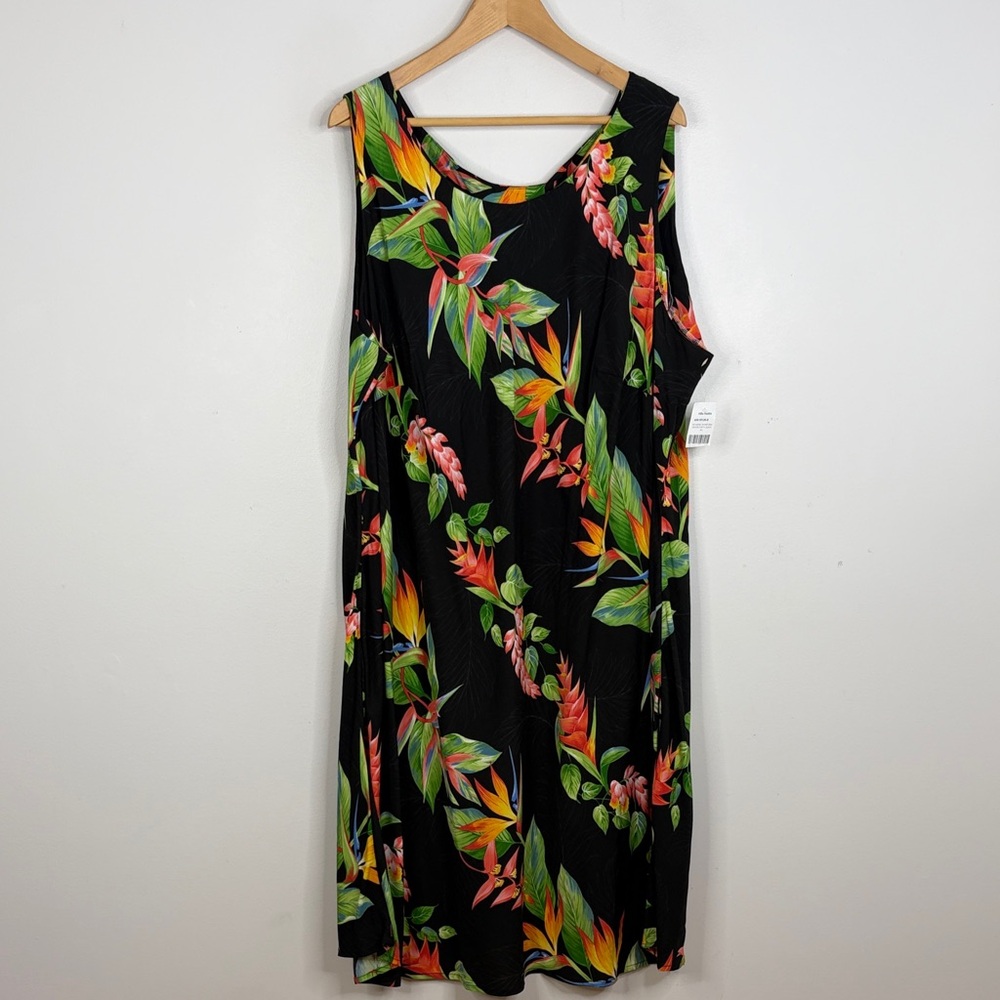 New Hilo Hattie Dress Womens 3XL Black Green Orange Sleeveless Bias Hawaiian